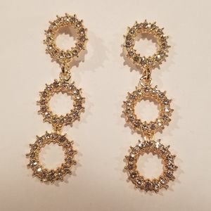 3 tier faux diamond and gold earrings
